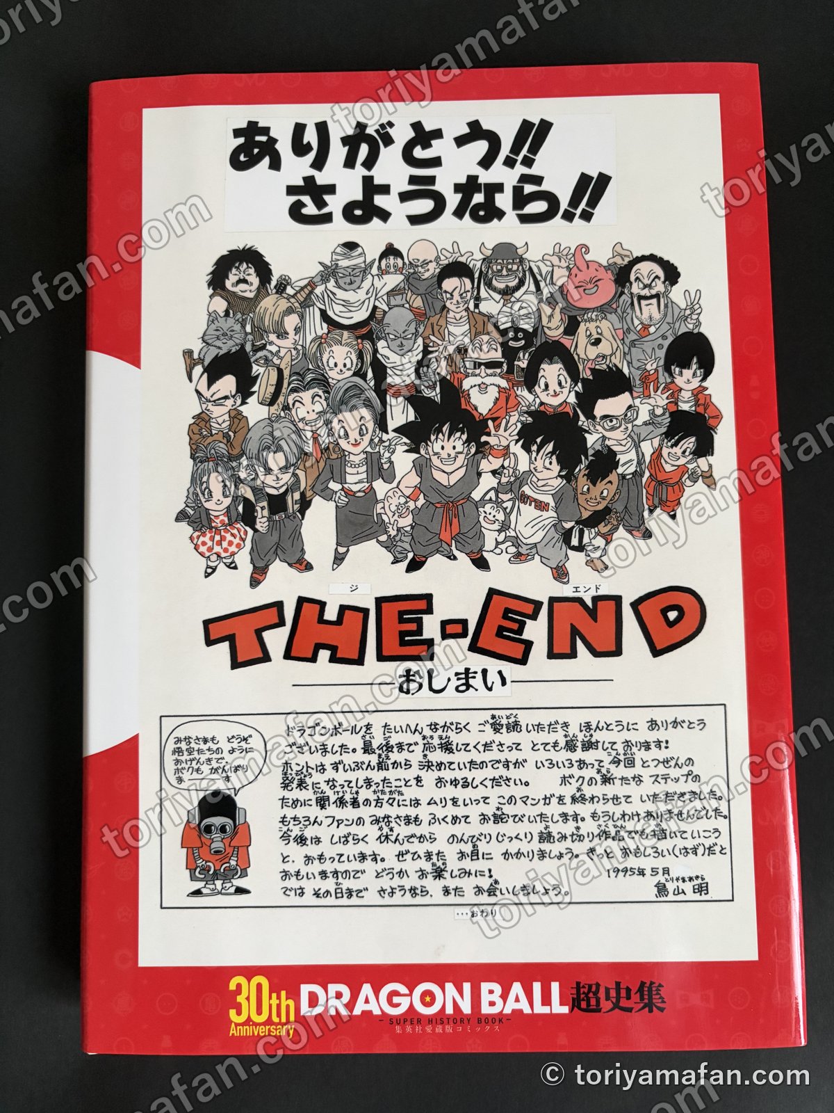 カバーの裏表紙側。最終回の最後のページ、ありがとう さようなら THE END